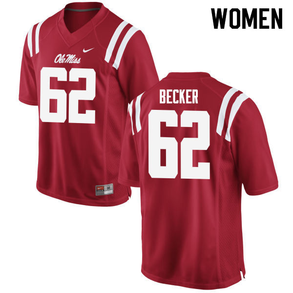 Cole Becker Ole Miss Rebels NCAA Women's Red #62 Stitched Limited College Football Jersey YPW4358DR
